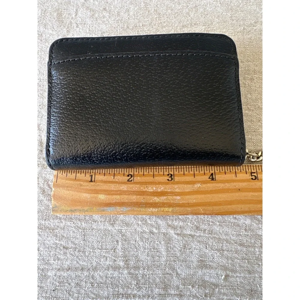 Kate Spade New York Black Pebbled Leather Zip Around Small Wallet Keychain Coin